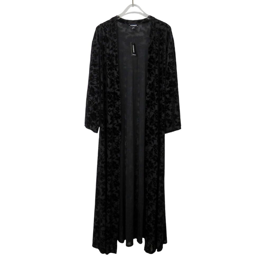 Express Black Velvet Floral Sheer Kimono Duster Long Size Small NWT - Picture 10 of 10